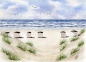 Preview: Postkarte DIN-A6  Aquarell Maritim Kunst Druck Kunstdruck Dänemark Nordsee Blokhus Strand Strandhäuser Badehäuser Dünen